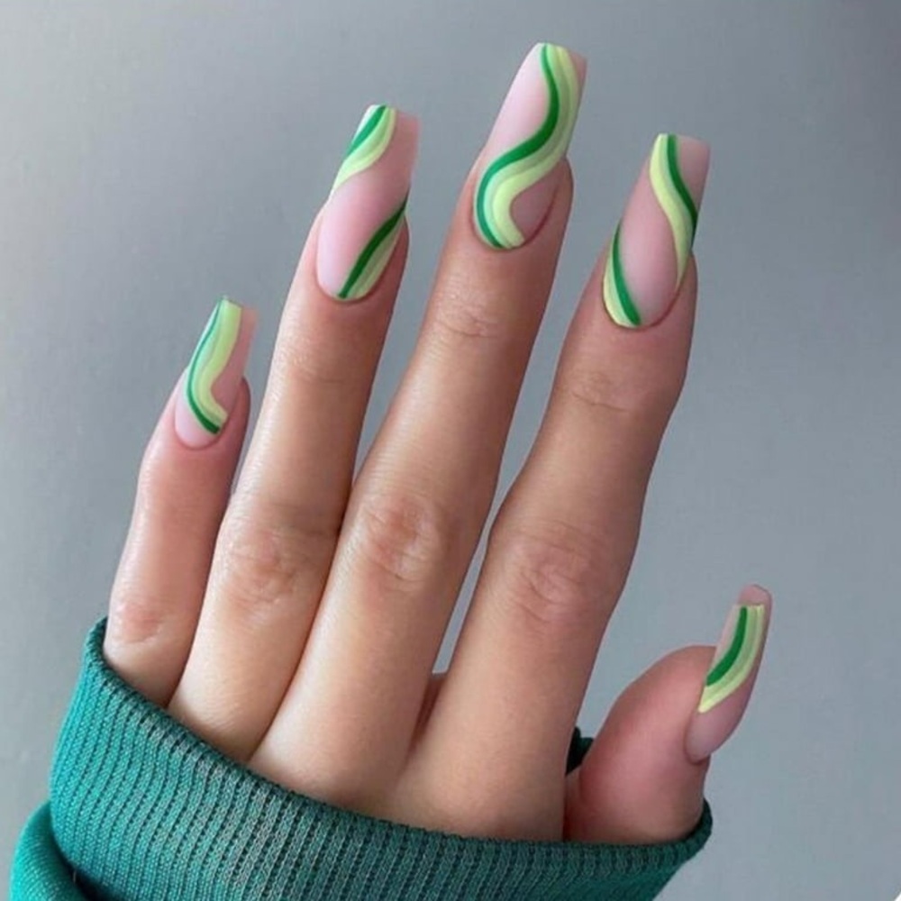 Pink & Green Swirl Press-On Nails